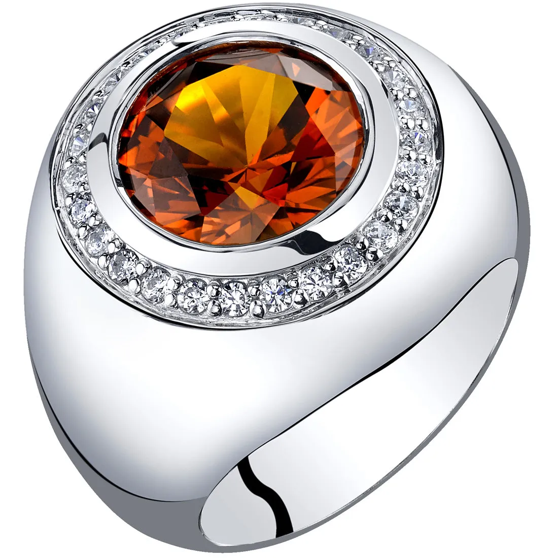 Mens 6 Carats Cognac Sapphire Ring Sterling Silver Size 13