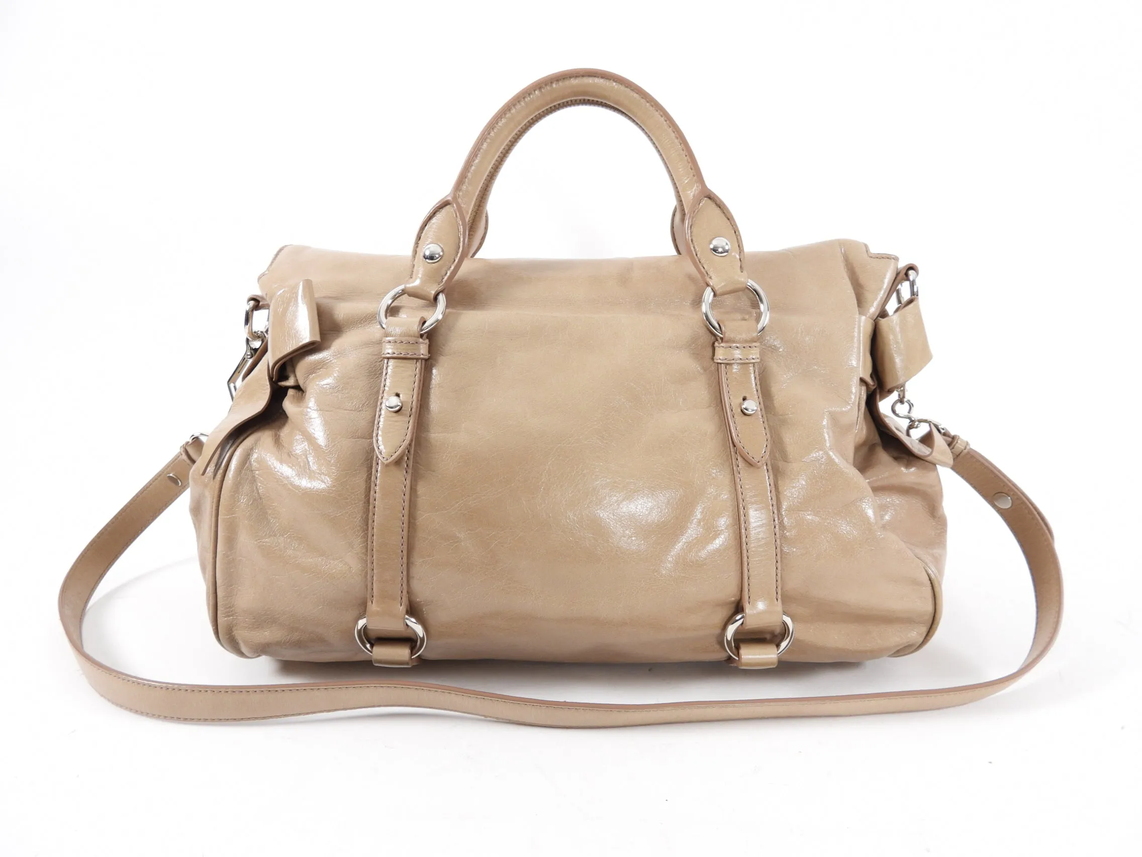 Miu Miu Beige Vitello Lux Bow Two Way Tote Bag