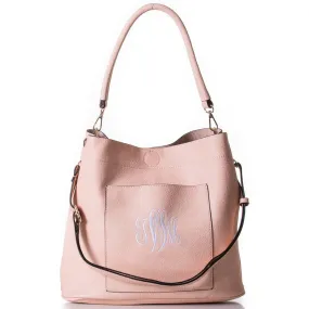 Monogrammed blush pink bucket bag 2in1 gold tone hardware, personalized purse