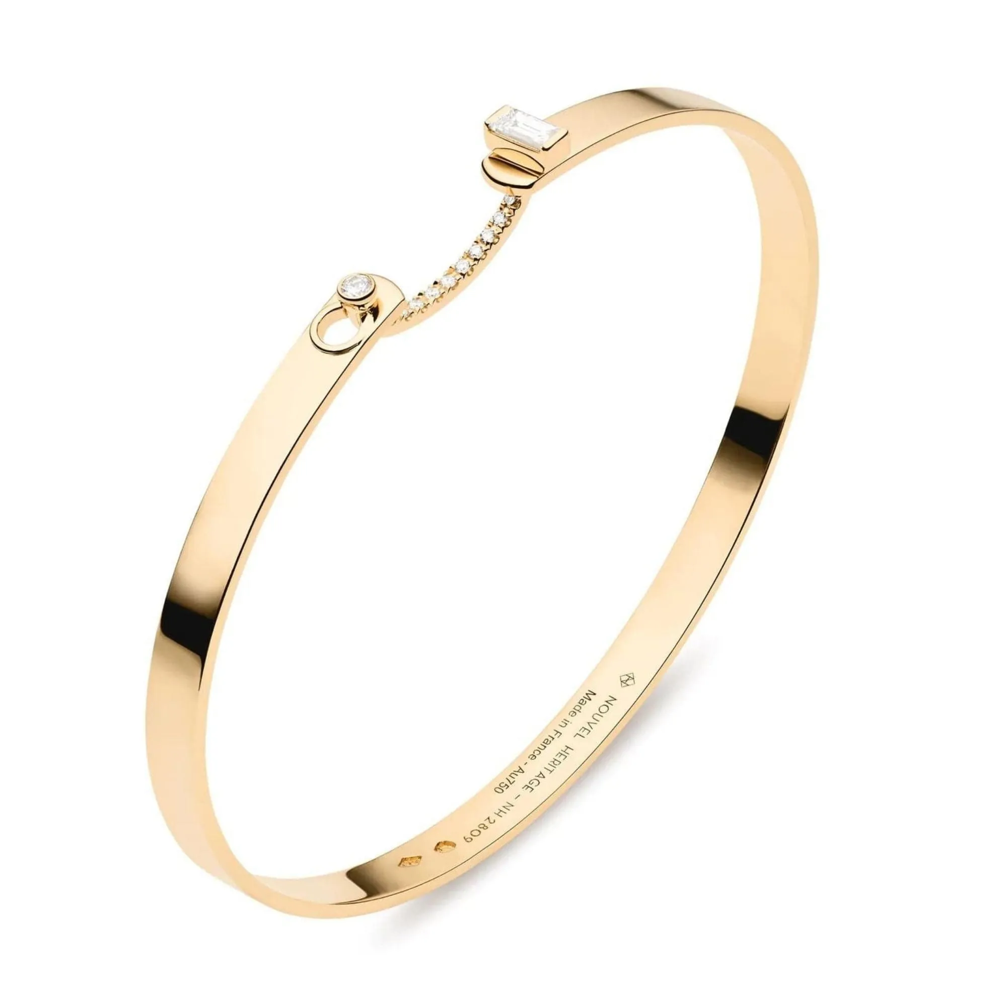 NOUVEL HERITAGE 18K YELLOW GOLD 4MM DINNER DATE MOOD BANGLE BRACELET 0.21CTW