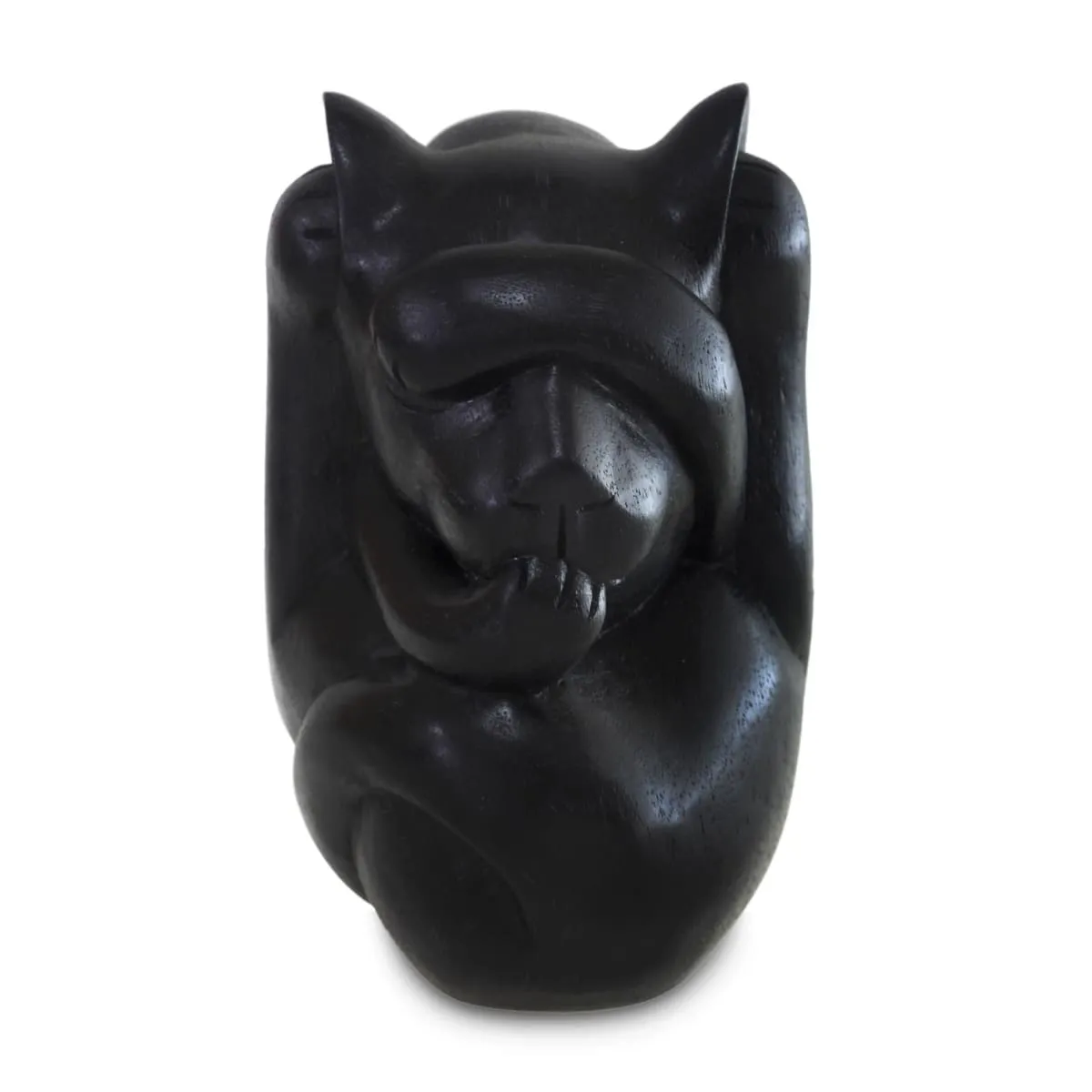 Novica Black Yogi Cat Wood Sculpture