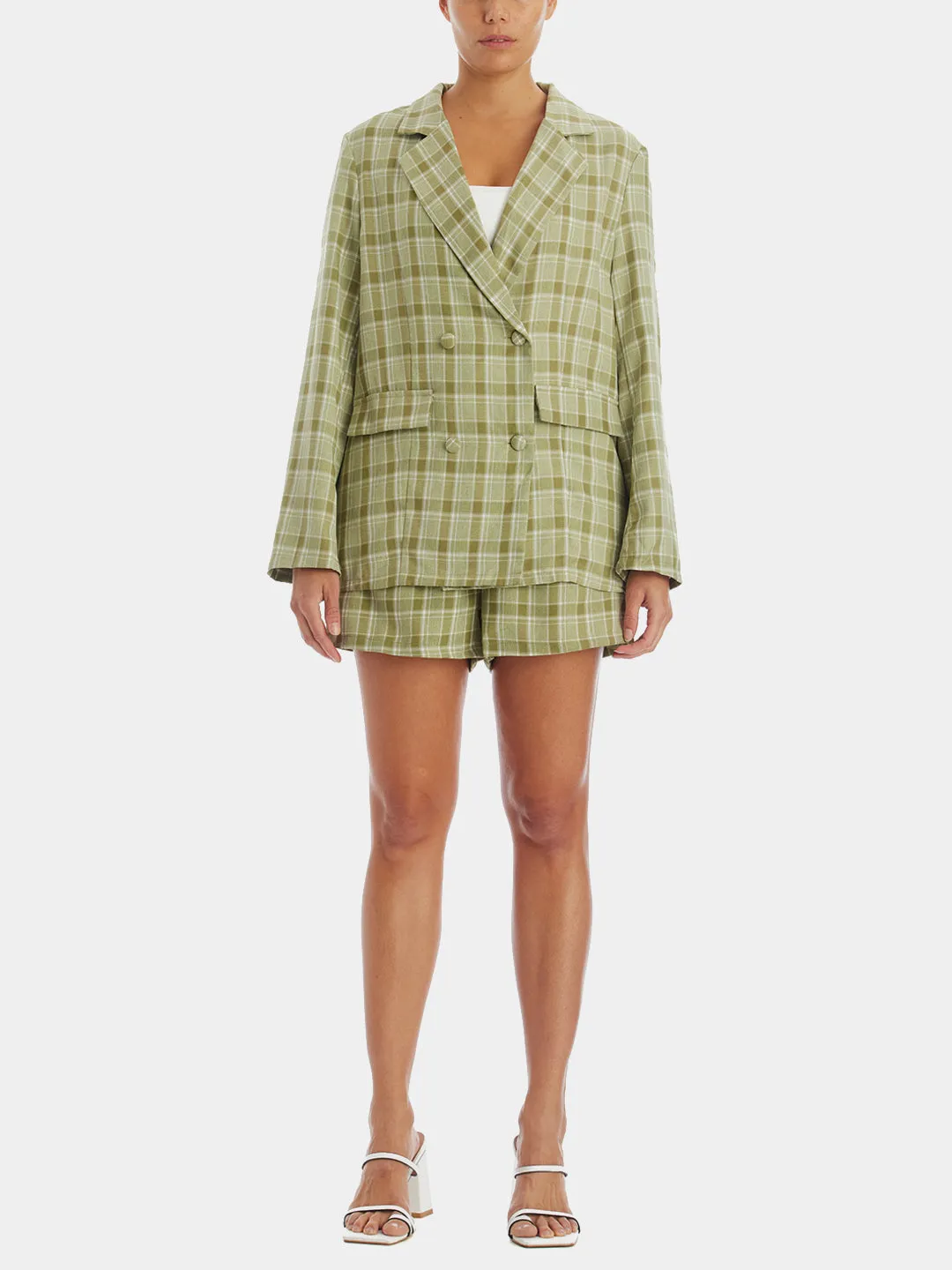 Plaid Oversized Blazer & Shorts 2-Piece Set