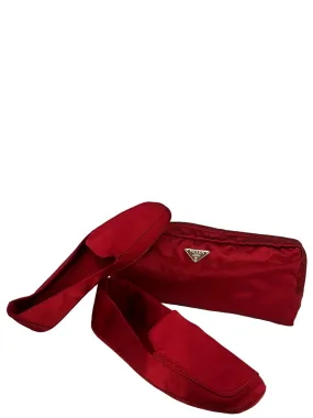 Prada Red Satin Flats With Matching Travel Bag Size 10