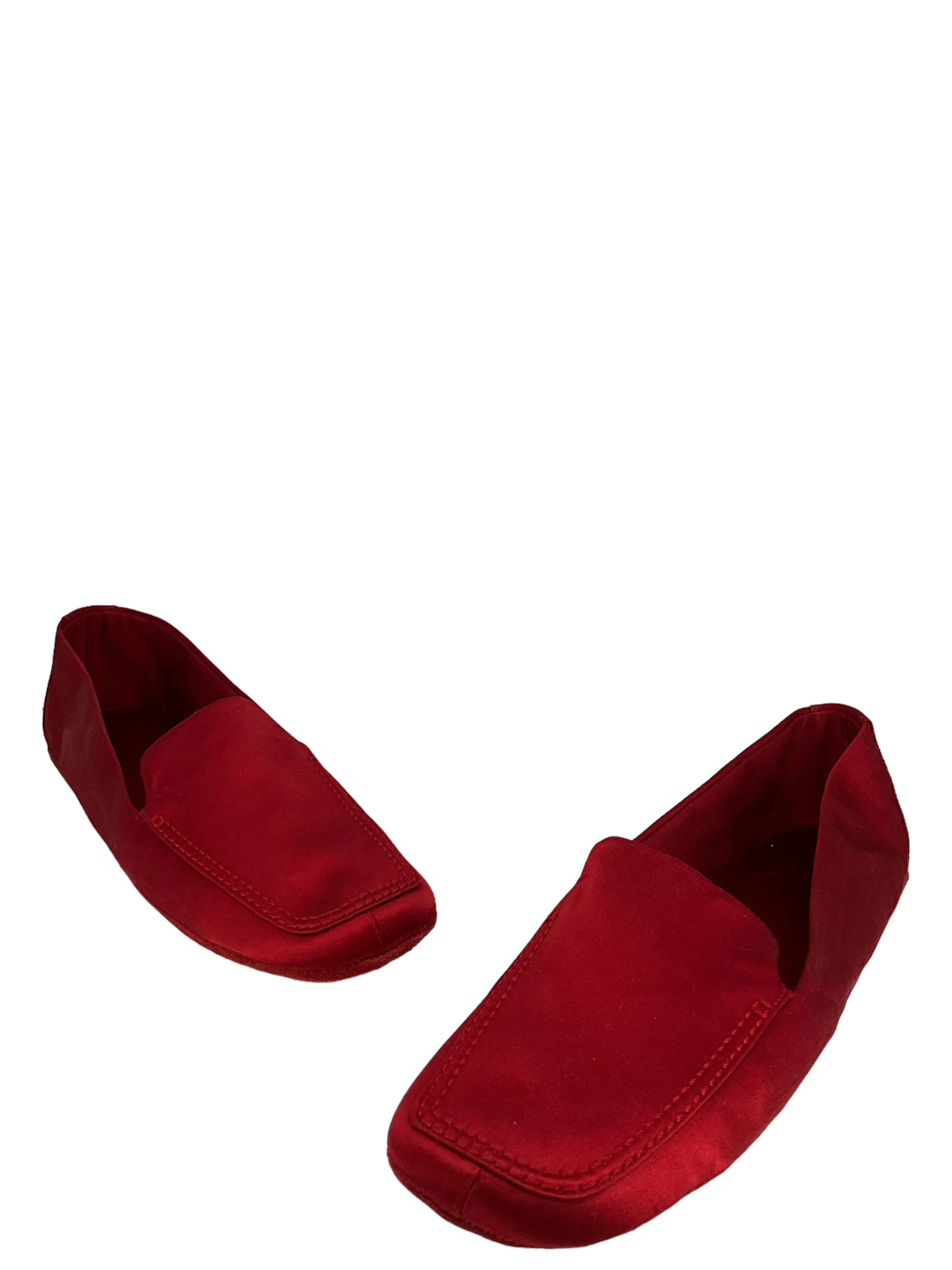 Prada Red Satin Flats With Matching Travel Bag Size 10