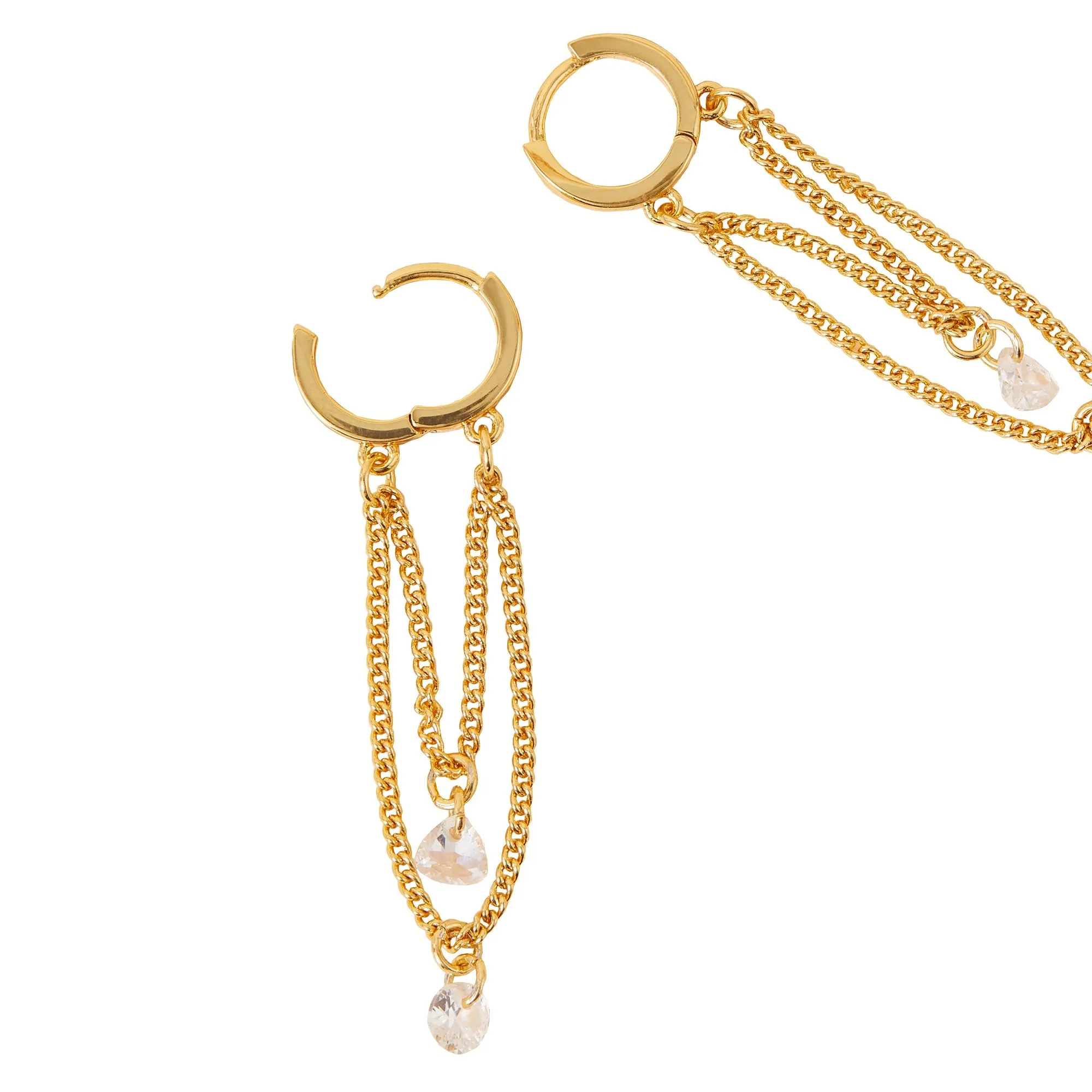 Real Gold Plated Gold Z Sparkle Chain Drop Earrings