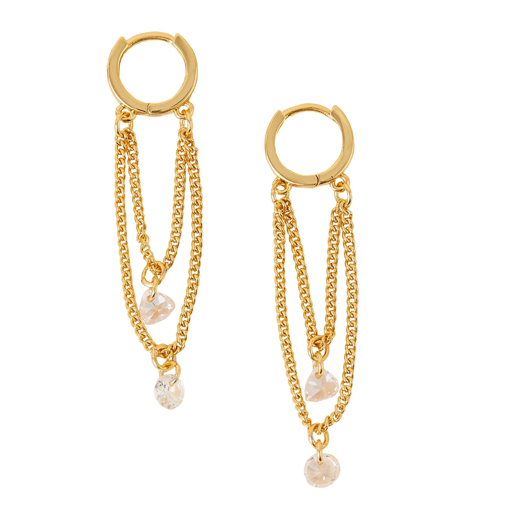 Real Gold Plated Gold Z Sparkle Chain Drop Earrings