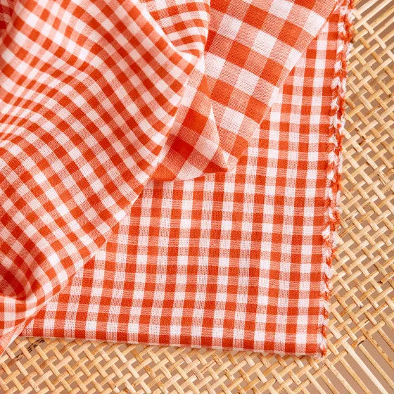 Reversible Cotton Gingham Double Gauze in Tomato