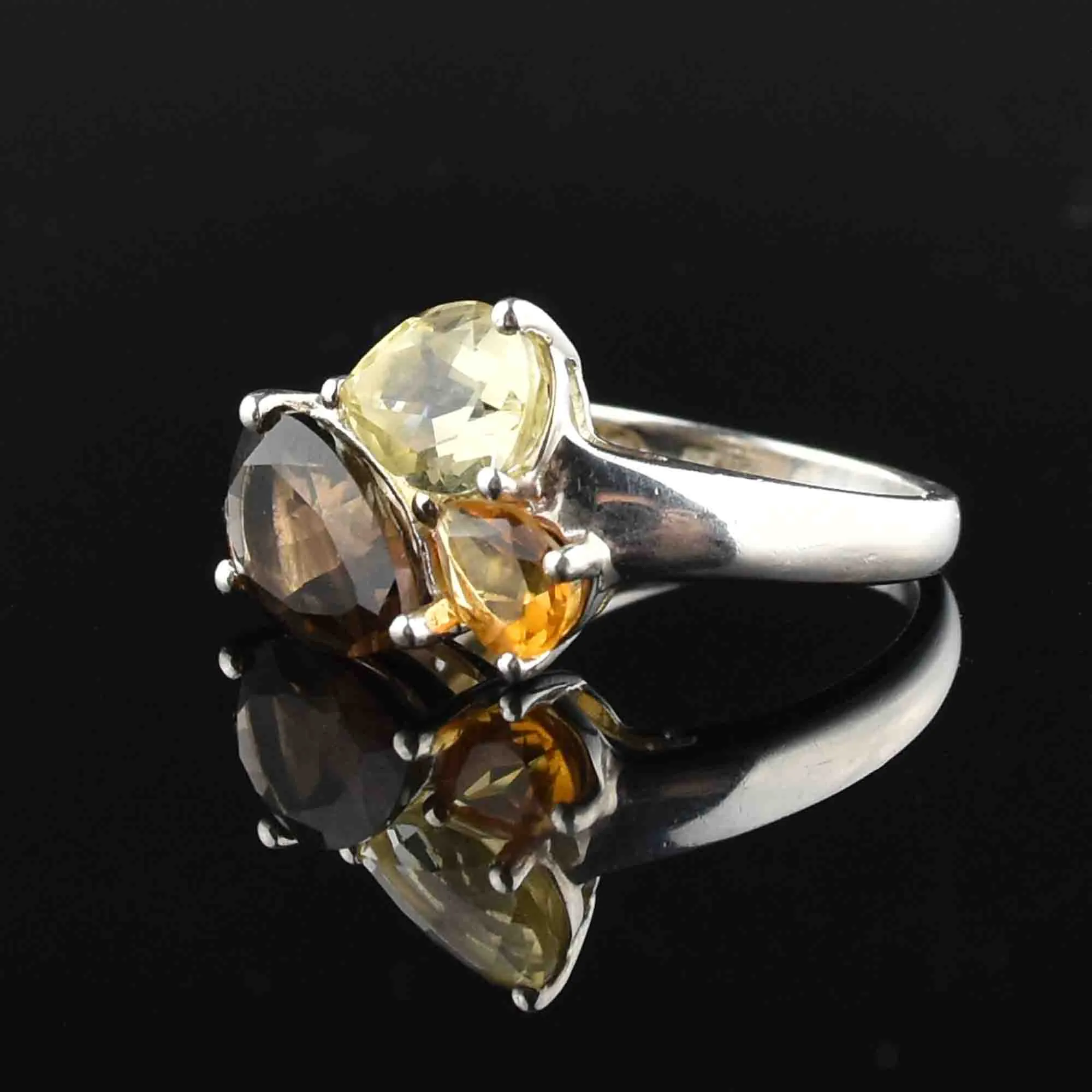 Silver Peridot Smoky Quartz Citrine Dinner Ring