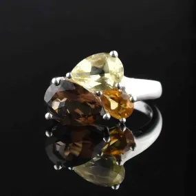 Silver Peridot Smoky Quartz Citrine Dinner Ring