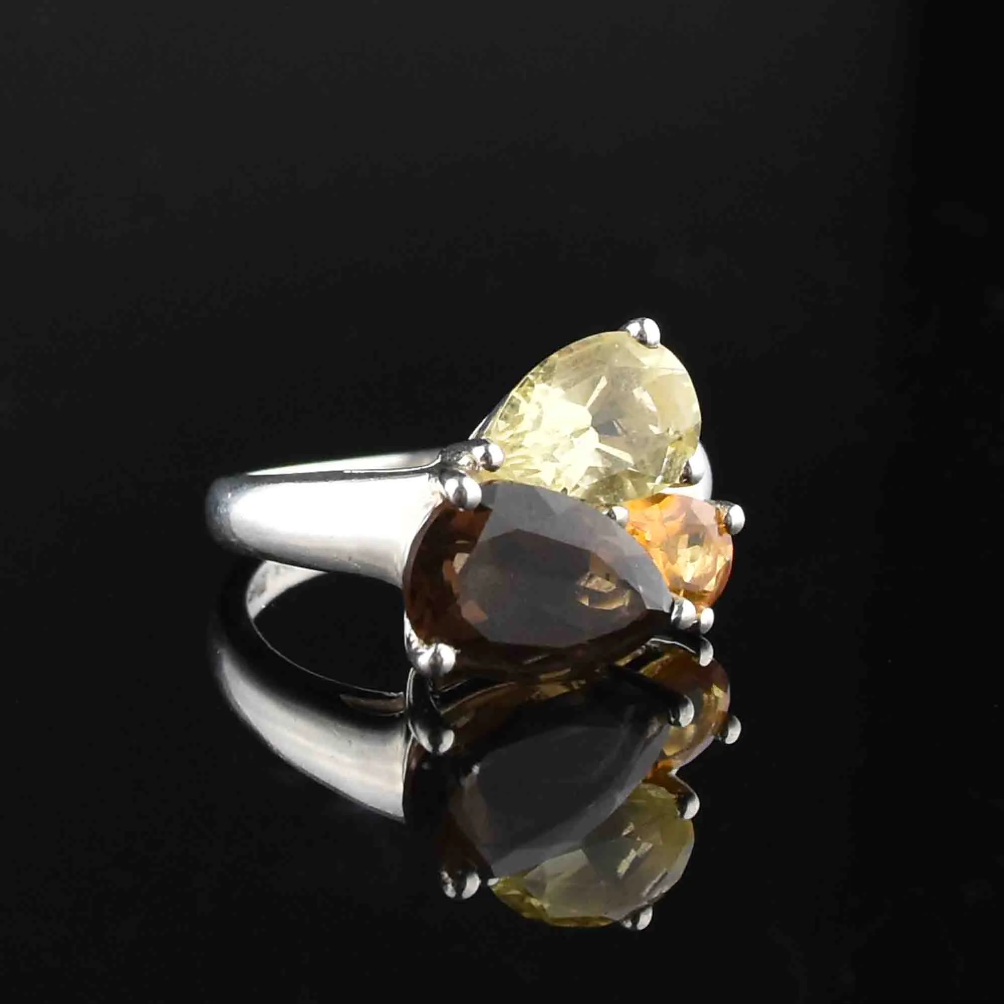 Silver Peridot Smoky Quartz Citrine Dinner Ring