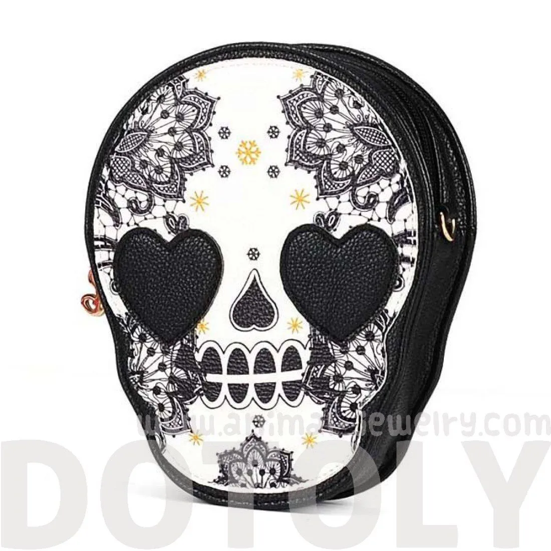 Skeleton Skull with Heart Shaped Eyes Shaped Cross Body Shoulder Bag