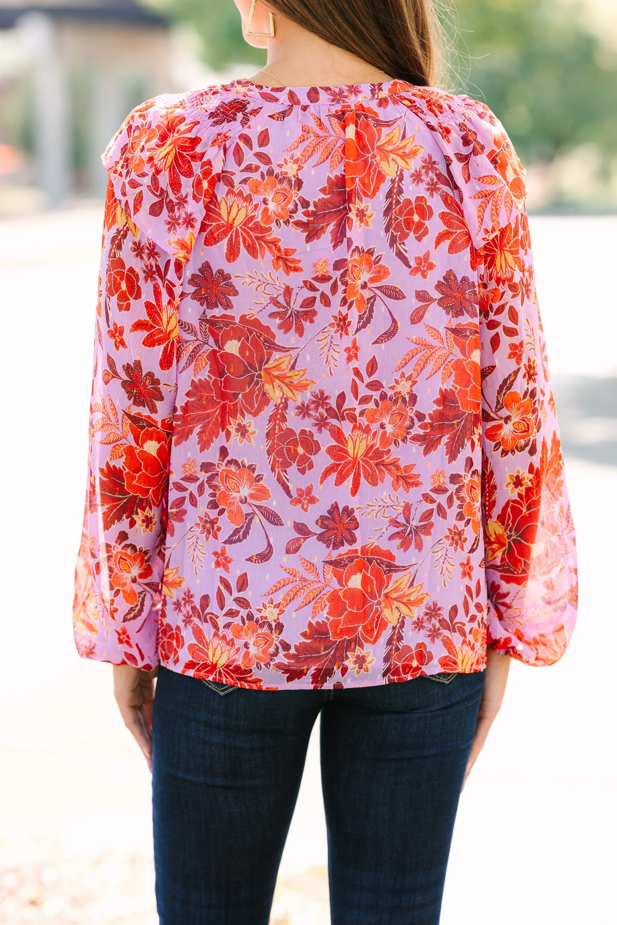 Skies are Blue: Walk On By Lavender Purple Floral Blouse