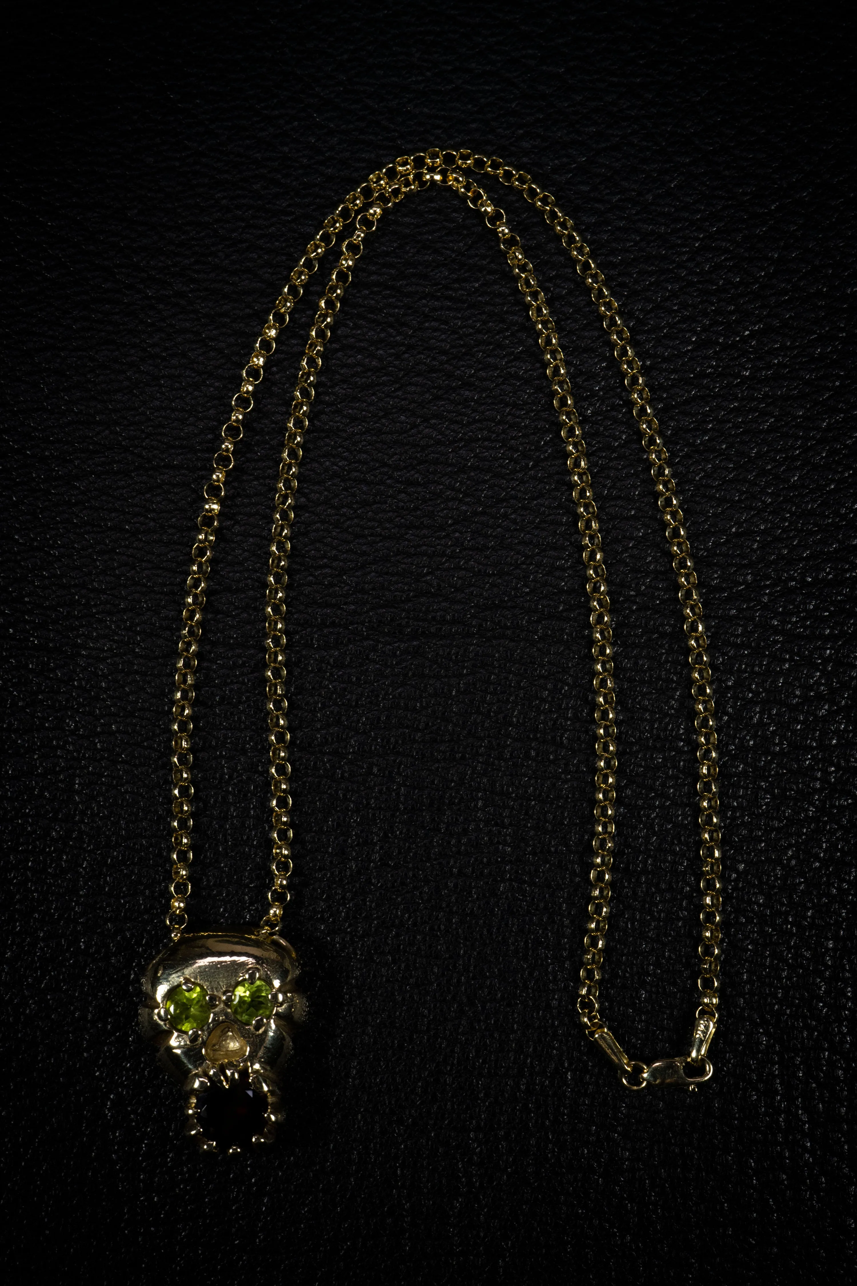 Skull and Soul (Genuine Garnet, Peridot, Solid Yellow Gold Pendant)