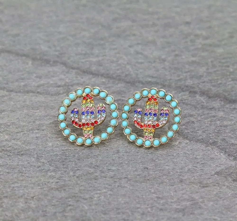 Small round cactus earrings