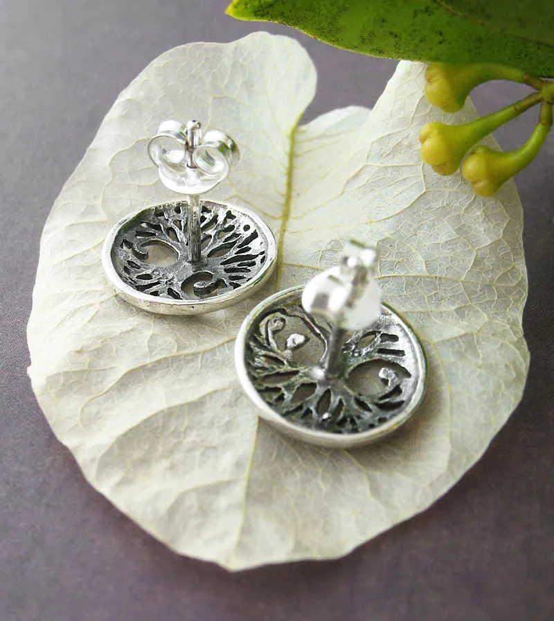 Small Round Tree of Life Stud Earrings