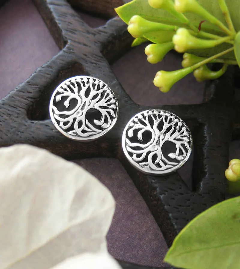 Small Round Tree of Life Stud Earrings