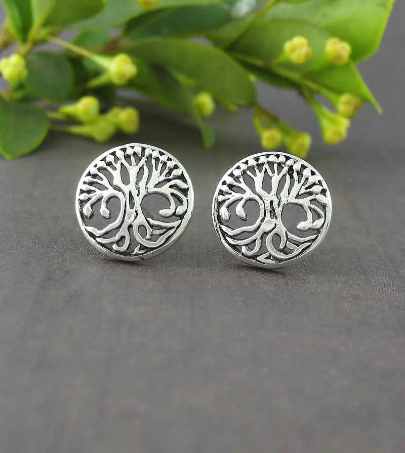 Small Round Tree of Life Stud Earrings