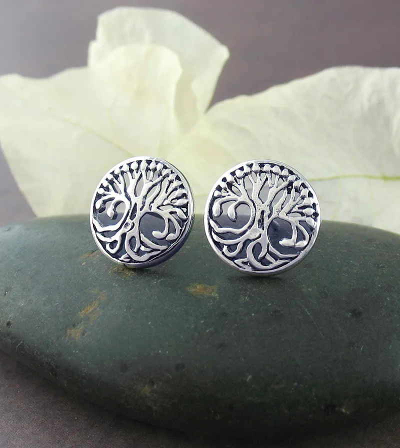 Small Round Tree of Life Stud Earrings