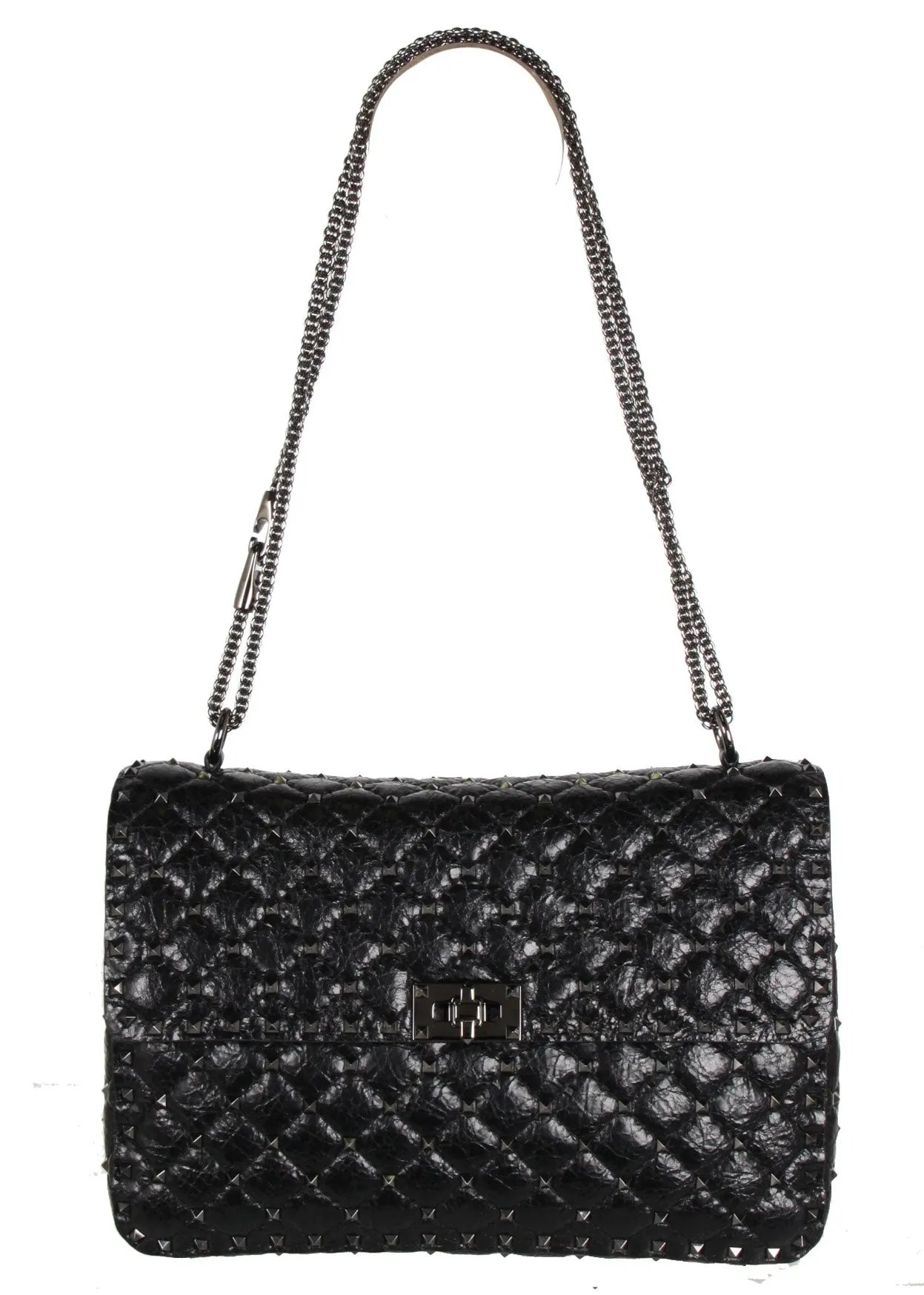 Spike Large Shoulder Crackle leather, Black/Gun Metal