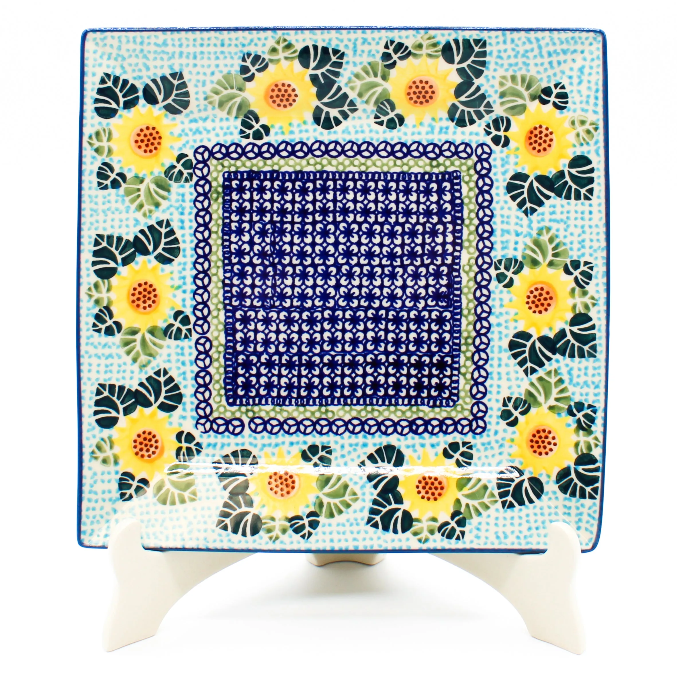 Square Dinner Plate in Ukrainian Sunflower