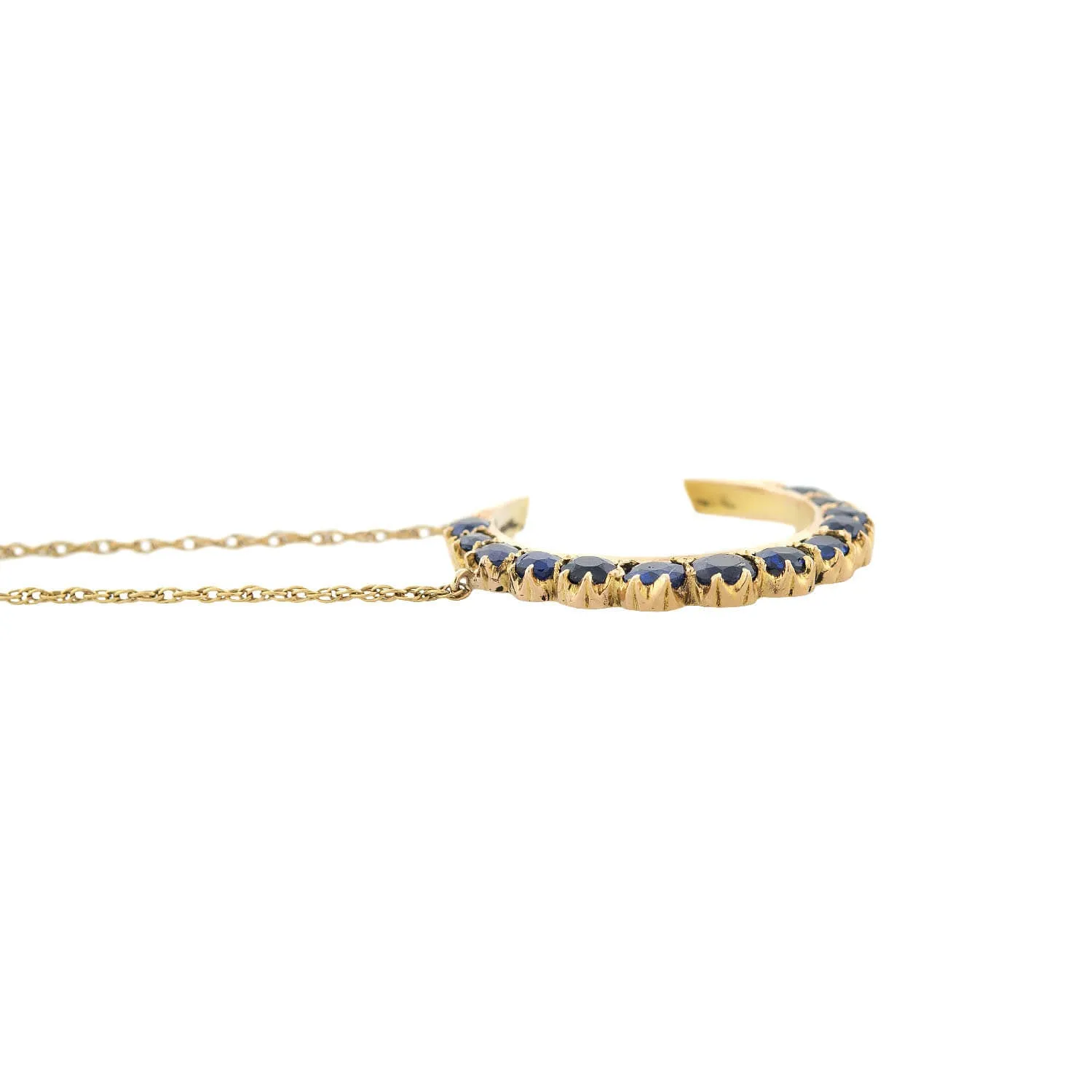 Victorian Style 14kt   Sapphire Crescent Moon Pendant Necklace