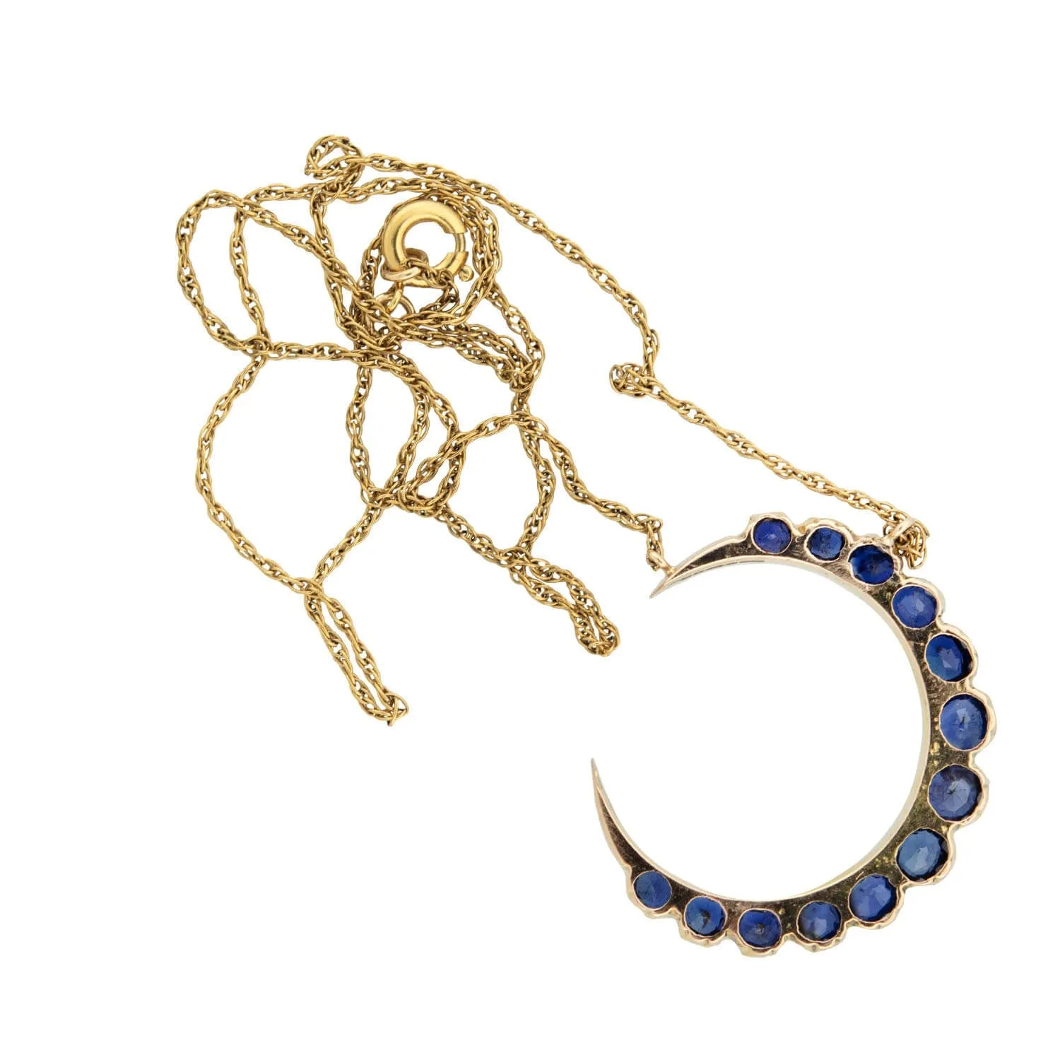 Victorian Style 14kt   Sapphire Crescent Moon Pendant Necklace